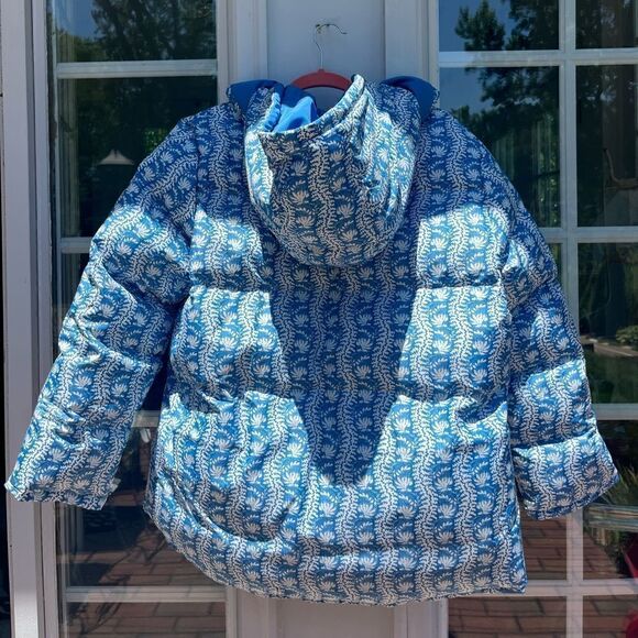 Hill House Reversible Edie Puffer Jacket in Blue Linear Floral NWT - Picture 13 of 16